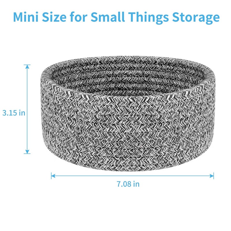 ABenkle 2 Pack Small Baskets, Cotton Rope Woven Basket, Cute Mini Tiny Storage Baskets, Decorative Boho Basket for Nursery Living Room Bedroom Shelf, Empty Gift Basket - Mixed Grey - Image 2